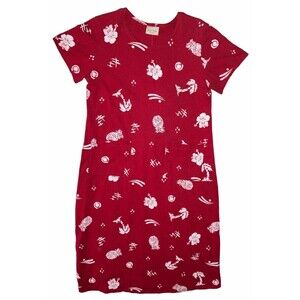 Fresh Cotton by Donna Dress Womens Large Red Midi Pineapple Floral Vacation Boho